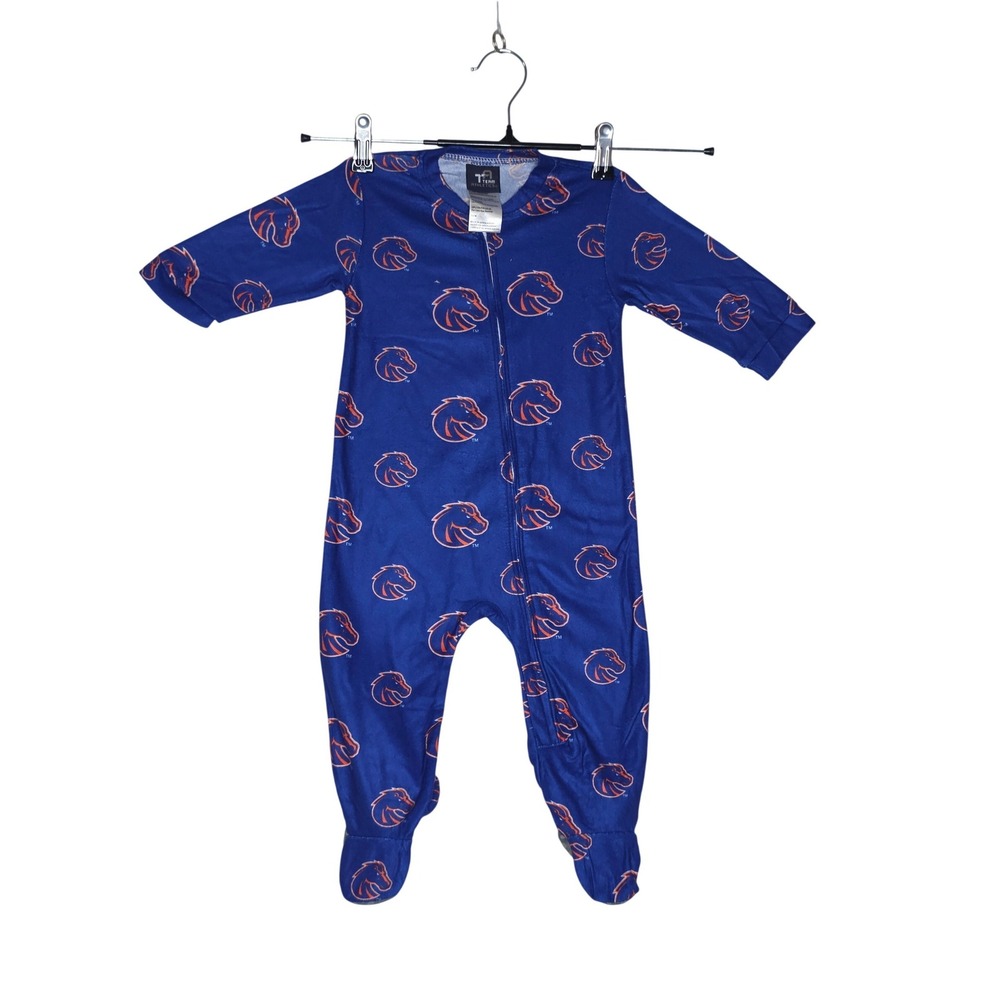 Team Athletics Boise State Broncos Infant Blue‎ Footed Sleeper Pajamas 12M NEW
